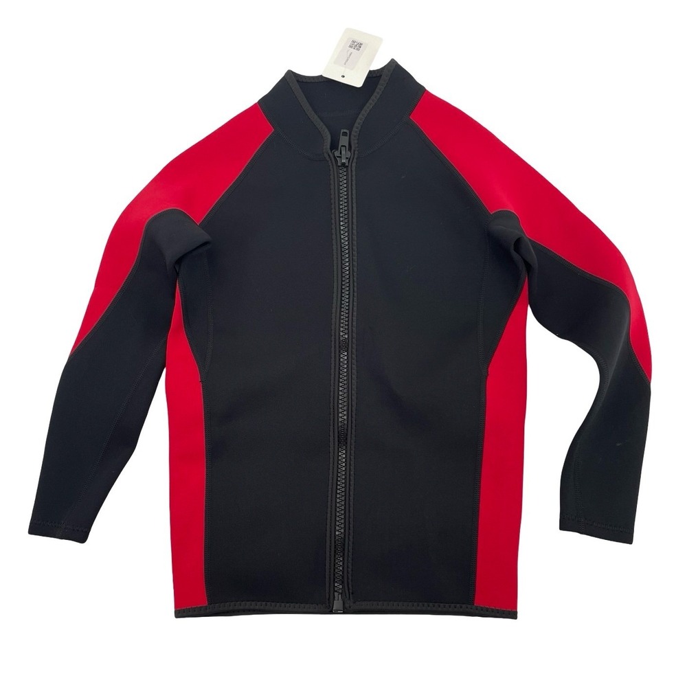 Realon Men Wetsuit Jacket Full Zip Long Sleeve Black Red Neoprene Small